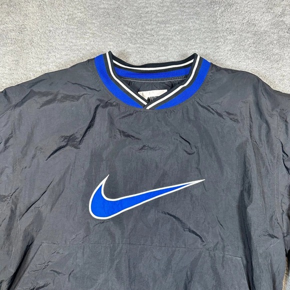 Vintage Nike Center Swoosh Windbreaker Pullover Black Blue XL 90s V-Neck Jacket - Picture 3 of 13
